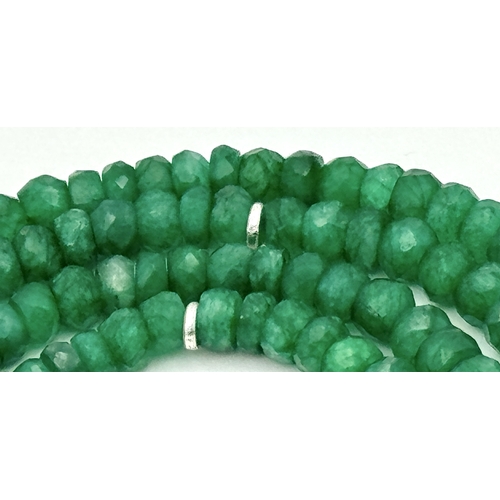 757 - A Two Strand Emerald Gemstone Necklace With Pear Cut Drops. 925 Silver clasp. 42-44cm. CD-1936.