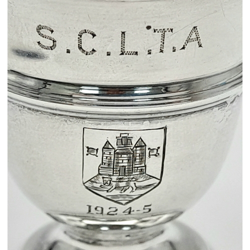 893 - An antique sterling silver miniature trophy cup. Full London hallmarks, 1924. Total weight 20.1G. He... 