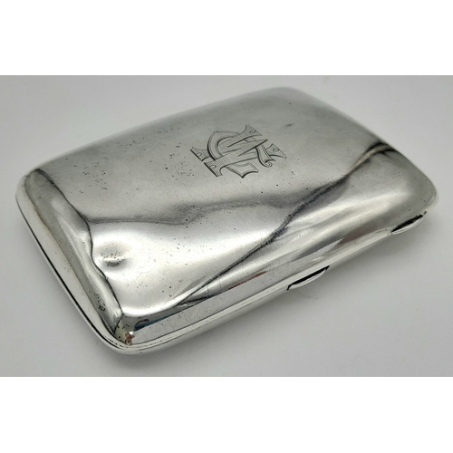 921 - An antique sterling silver cigarette case. Full Birmingham hallmarks, 1912. Total weight 75.6G. 9.5 ... 