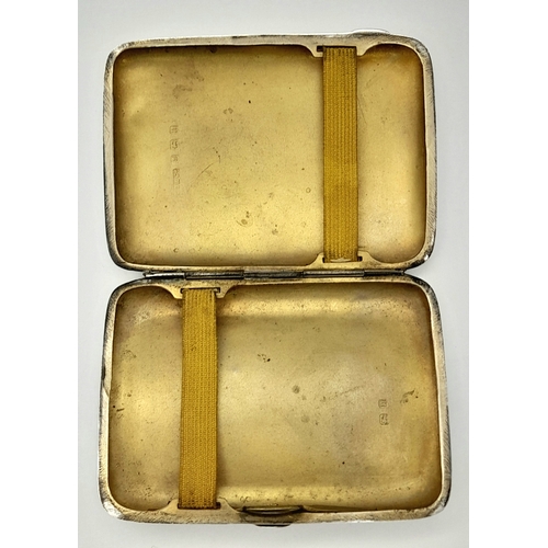 921 - An antique sterling silver cigarette case. Full Birmingham hallmarks, 1912. Total weight 75.6G. 9.5 ... 