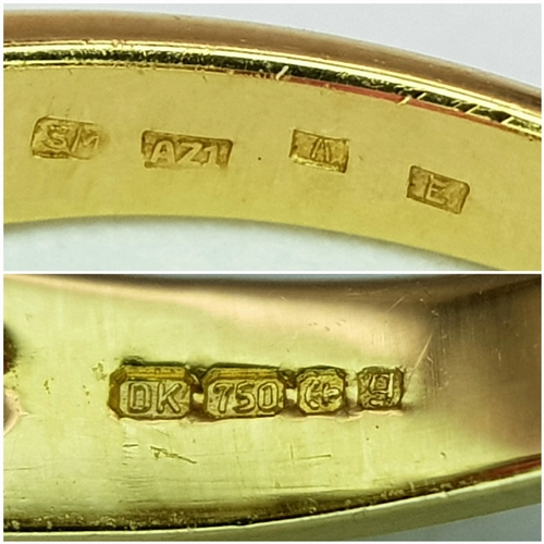 142 - An 18K Yellow Gold Ruby and Diamond Ring. A Natural, Unheated 2ct oval cut ruby with six round brill... 