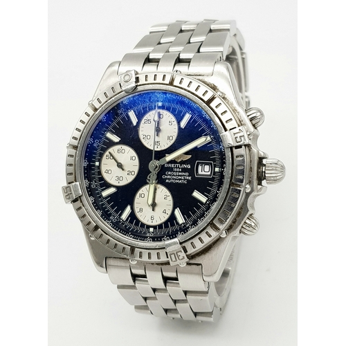 151 - A BREITLING 1884 CROSSWIND CHRONOMETRE AUTOMATIC GENTS WATCH. MODEL A13355. STAINLESS STEEL BRACELET... 