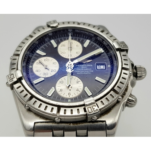 151 - A BREITLING 1884 CROSSWIND CHRONOMETRE AUTOMATIC GENTS WATCH. MODEL A13355. STAINLESS STEEL BRACELET... 