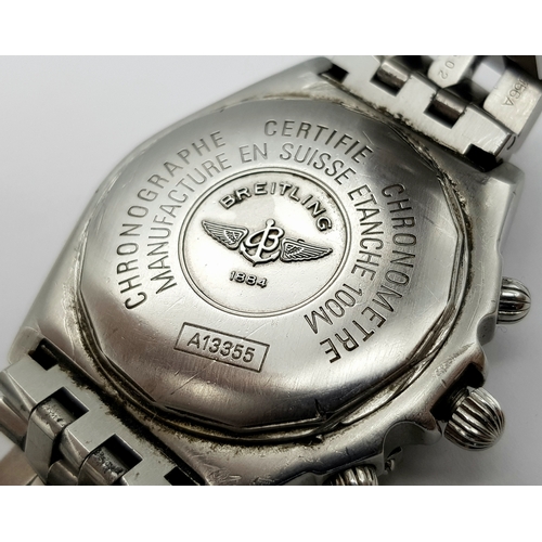151 - A BREITLING 1884 CROSSWIND CHRONOMETRE AUTOMATIC GENTS WATCH. MODEL A13355. STAINLESS STEEL BRACELET... 