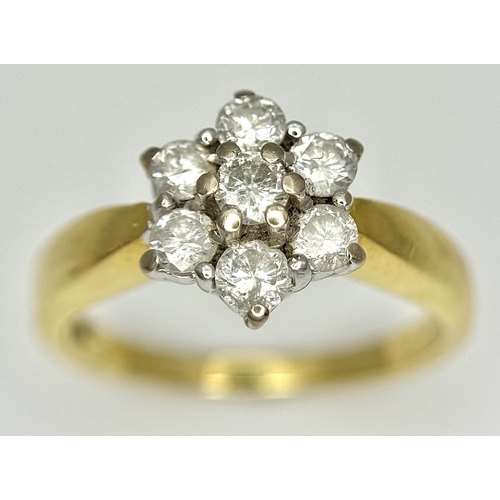 156 - AN 18K YELLOW GOLD DIAMOND FLOWER CLUSTER RING. 0.50CTW. 4.1G. SIZE K. SPSA-3016.