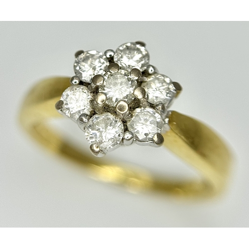 156 - AN 18K YELLOW GOLD DIAMOND FLOWER CLUSTER RING. 0.50CTW. 4.1G. SIZE K. SPSA-3016.