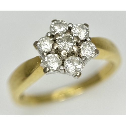 156 - AN 18K YELLOW GOLD DIAMOND FLOWER CLUSTER RING. 0.50CTW. 4.1G. SIZE K. SPSA-3016.