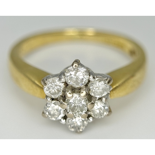 156 - AN 18K YELLOW GOLD DIAMOND FLOWER CLUSTER RING. 0.50CTW. 4.1G. SIZE K. SPSA-3016.