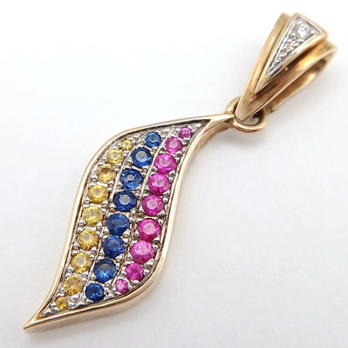 157 - A Matching 14K Yellow Gold, Multi-Gemstone Ring and Pendant Set. Citrines, rubies, sapphires and dia... 