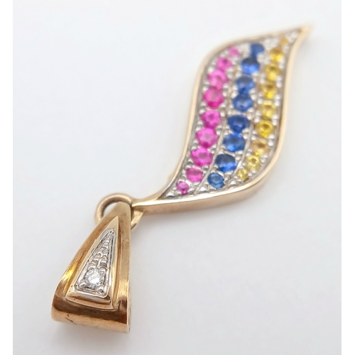 157 - A Matching 14K Yellow Gold, Multi-Gemstone Ring and Pendant Set. Citrines, rubies, sapphires and dia... 