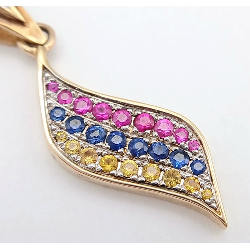 157 - A Matching 14K Yellow Gold, Multi-Gemstone Ring and Pendant Set. Citrines, rubies, sapphires and dia... 