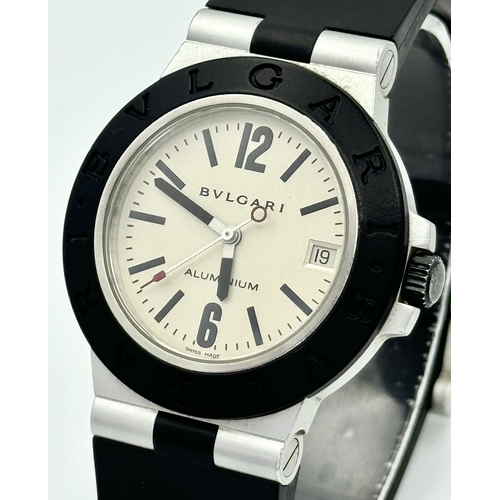 158 - WITHDRAWN- A BVLGARI 'LA MAMMA' SWISS AUTOMATIC ALUMINIUM AND RUBBER STRAP GENTS WATCH. MODEL AL38A.... 