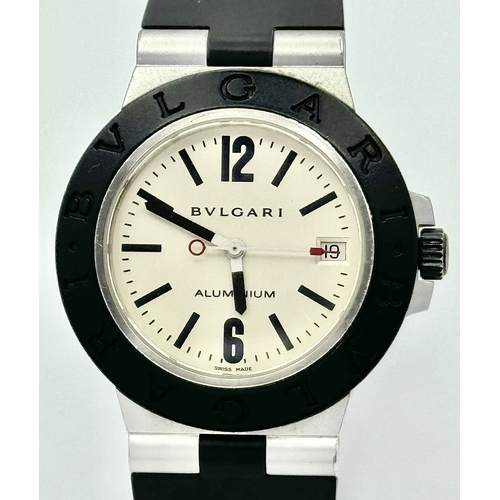 158 - WITHDRAWN- A BVLGARI 'LA MAMMA' SWISS AUTOMATIC ALUMINIUM AND RUBBER STRAP GENTS WATCH. MODEL AL38A.... 