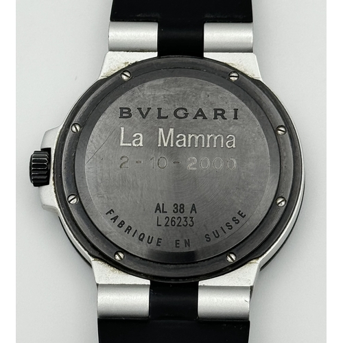 158 - WITHDRAWN- A BVLGARI 'LA MAMMA' SWISS AUTOMATIC ALUMINIUM AND RUBBER STRAP GENTS WATCH. MODEL AL38A.... 