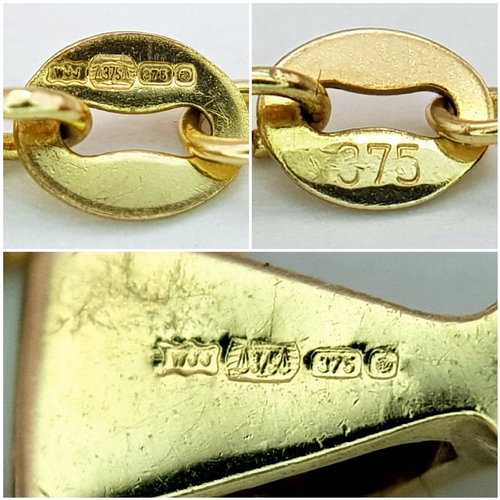 178 - A 9K Gold and Diamond Pendant on an 18K Gold Yellow Chain. Round brilliant cut diamond - 0.15ct. 1cm... 