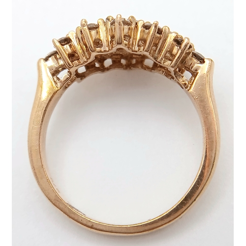 215 - A STUNNING 9K YELLOW GOLD CHAMPAGNE DIAMOND SET CLUSTER RING, 0.50CT DIAMOND WEIGHT. TOTAL WEIGHT 3.... 