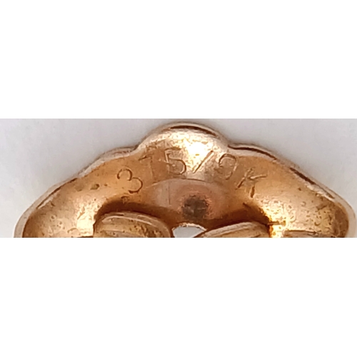 218 - A Pair of 9K Yellow Gold Amethyst Drop Earrings. 3cm drop. 2.54g.