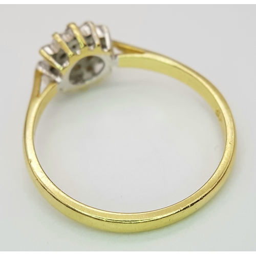 236 - AN 18K YELLOW GOLD DIAMOND CLUSTER RING, DIAMONDS WEIGHT 0.15CT. TOTAL WEIGHT 2.7G. SIZE O. SC 9054