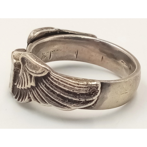 282 - WW2 Theare Made Silver USAAF Pilots Ring” UK Size “T.5” US Size 10.75.