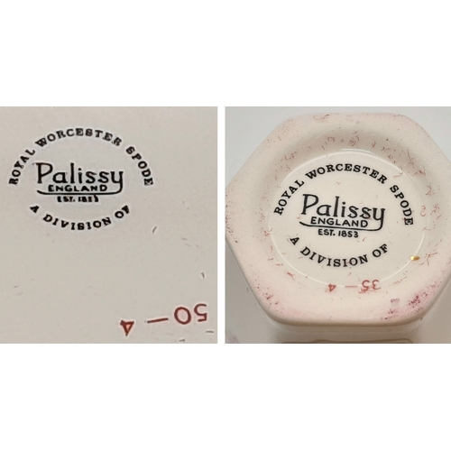 949 - A pretty set of Palissy Royal Worcester hand-painted porcelain vases (12.5cm height) and trinket box... 