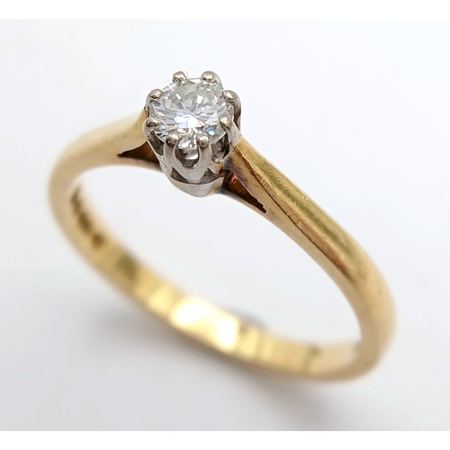 166 - AN 18K YELLOW GOLD DIAMOND SOLITAIRE RING, DIAMOND WEIGHT 0.15CT. TOTAL WEIGHT 2.7G. SIZE M. 8865
