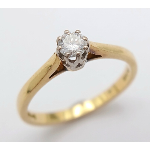 166 - AN 18K YELLOW GOLD DIAMOND SOLITAIRE RING, DIAMOND WEIGHT 0.15CT. TOTAL WEIGHT 2.7G. SIZE M. 8865
