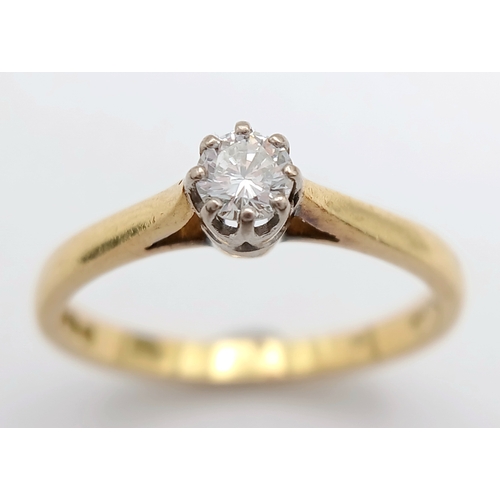 166 - AN 18K YELLOW GOLD DIAMOND SOLITAIRE RING, DIAMOND WEIGHT 0.15CT. TOTAL WEIGHT 2.7G. SIZE M. 8865