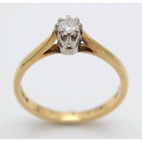 166 - AN 18K YELLOW GOLD DIAMOND SOLITAIRE RING, DIAMOND WEIGHT 0.15CT. TOTAL WEIGHT 2.7G. SIZE M. 8865