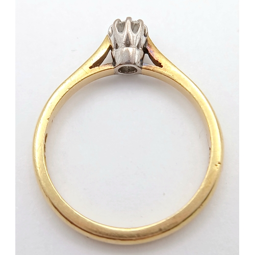 166 - AN 18K YELLOW GOLD DIAMOND SOLITAIRE RING, DIAMOND WEIGHT 0.15CT. TOTAL WEIGHT 2.7G. SIZE M. 8865