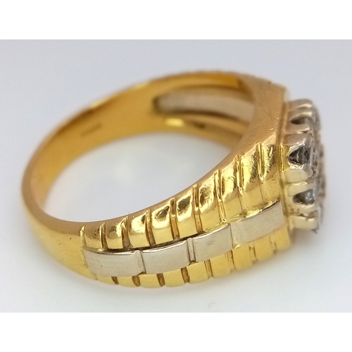 173 - AN 18K YELLOW GOLD DIAMOND SET RING. NINE ROUND BRILLIANT CUT DIAMONDS - 0.40CTW. 9G. SIZE T. SPSA-1... 