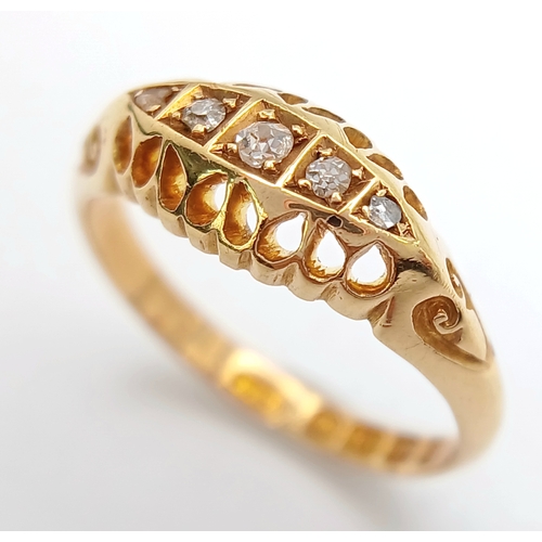 124 - AN 18K YELLOW GOLD ANTIQUE OLD CUT DIAMOND RING. TOTAL WEIGHT 2.7G, SIZE J. FULL HALLMARKED BIRMINGH... 