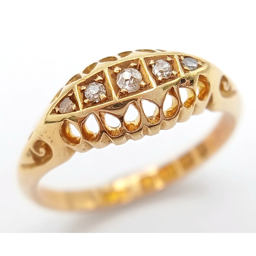 124 - AN 18K YELLOW GOLD ANTIQUE OLD CUT DIAMOND RING. TOTAL WEIGHT 2.7G, SIZE J. FULL HALLMARKED BIRMINGH... 