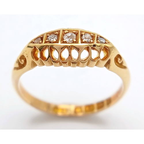 124 - AN 18K YELLOW GOLD ANTIQUE OLD CUT DIAMOND RING. TOTAL WEIGHT 2.7G, SIZE J. FULL HALLMARKED BIRMINGH... 
