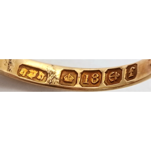 124 - AN 18K YELLOW GOLD ANTIQUE OLD CUT DIAMOND RING. TOTAL WEIGHT 2.7G, SIZE J. FULL HALLMARKED BIRMINGH... 