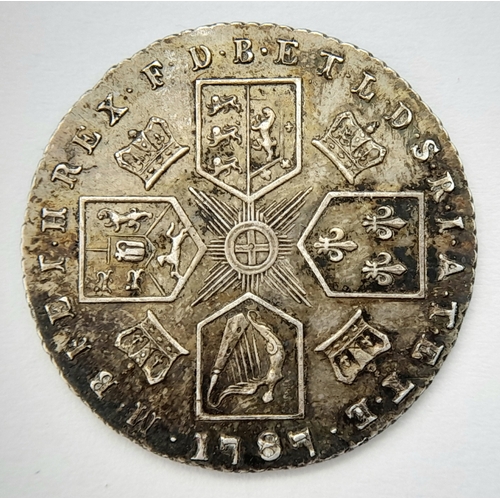 130 - A George III, 1787, 6d Silver Coin. No semme of hearts.