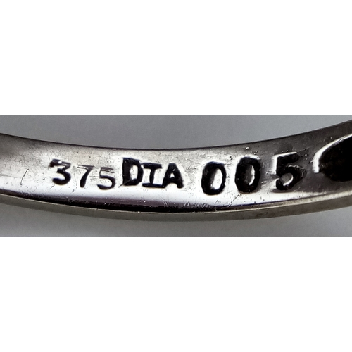 133 - Fully hallmarked 9 CARAT WHITE GOLD and DIAMOND RING . 1.47 grams. Size N - N 1/2. Please see pictur... 