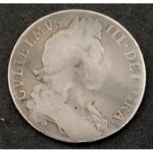136 - A William III, 1697, NONO Edge Half Crown Silver Coin.