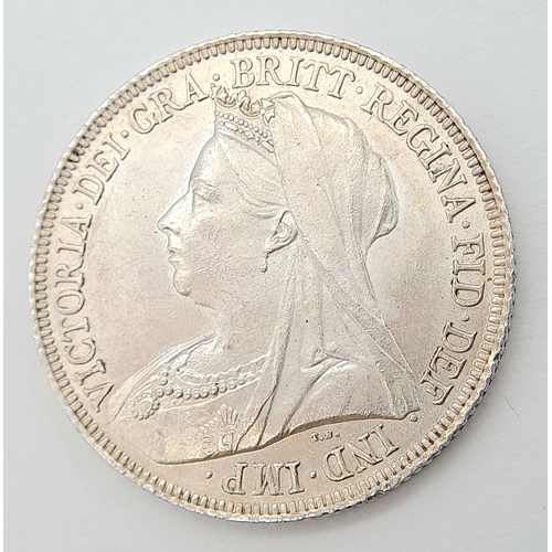 143 - A Queen Victoria 1896 Silver One Shilling Coin. Small rose. Near UNC.
