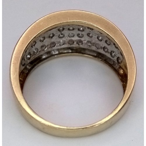 152 - A 9K YELLOW GOLD DIAMOND SET RING, APPROX 1CT DIAMOND WEIGHT. TOTAL WEIGHT 5.2G. SIZE R. SC 9079