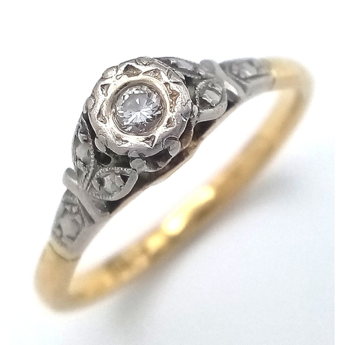 161 - Vintage 18 CARAT GOLD RING with DIAMOND illusion set in PLATINUM. 2.67 Grams. Size M 1/2. Please see... 
