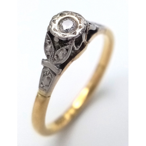 161 - Vintage 18 CARAT GOLD RING with DIAMOND illusion set in PLATINUM. 2.67 Grams. Size M 1/2. Please see... 