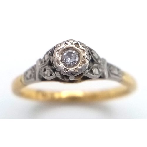 161 - Vintage 18 CARAT GOLD RING with DIAMOND illusion set in PLATINUM. 2.67 Grams. Size M 1/2. Please see... 