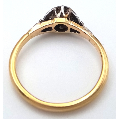161 - Vintage 18 CARAT GOLD RING with DIAMOND illusion set in PLATINUM. 2.67 Grams. Size M 1/2. Please see... 