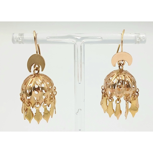 172 - A 14K GOLD PAIR OF TURKISH THEMED EARRINGS  .   5.8gms