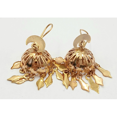 172 - A 14K GOLD PAIR OF TURKISH THEMED EARRINGS  .   5.8gms