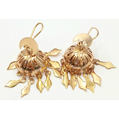 172 - A 14K GOLD PAIR OF TURKISH THEMED EARRINGS  .   5.8gms