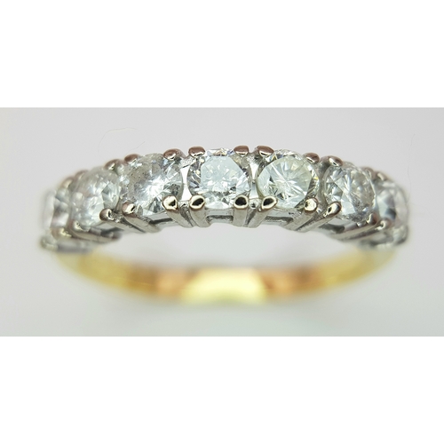 184 - AN 18K YELLOW GOLD DIAMOND HALF ETERNITY RING. 1CTW. 3G. SIZE O. SPSA -3027.