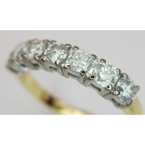 184 - AN 18K YELLOW GOLD DIAMOND HALF ETERNITY RING. 1CTW. 3G. SIZE O. SPSA -3027.