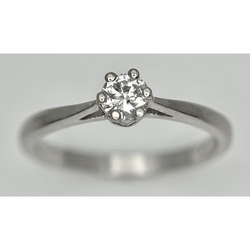 198 - A PLATINUM AND DIAMOND SOLITAIRE RING. 0.25CT. 6 CLAW SET. 3.4G. SIZE M. SPSA-3001.