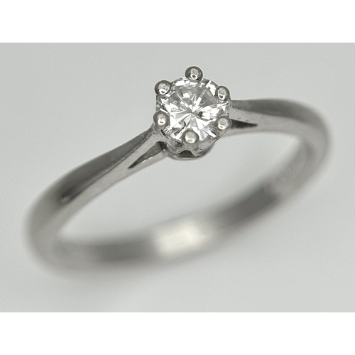 198 - A PLATINUM AND DIAMOND SOLITAIRE RING. 0.25CT. 6 CLAW SET. 3.4G. SIZE M. SPSA-3001.